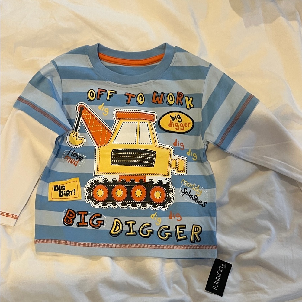 Joules Kids' Blue and White Big Digger Long Sleeve Tee